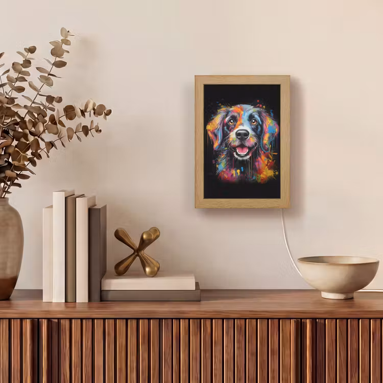 Graffiti - Hond - Zwart - Kleuren Light Box met kabel (Tafellamp) klein -sfeer2