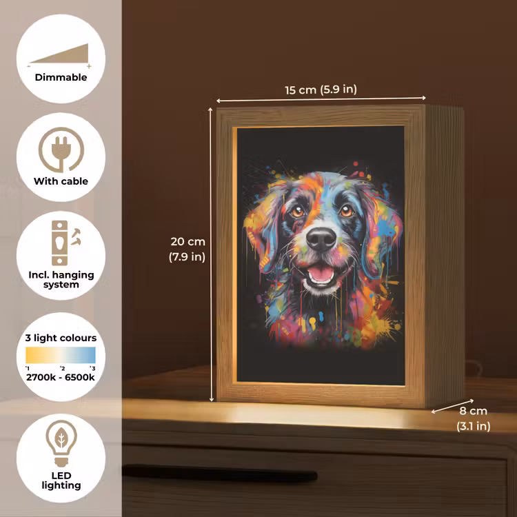 Graffiti - Hond - Zwart - Kleuren Light Box met kabel (Tafellamp) klein -USP_EN