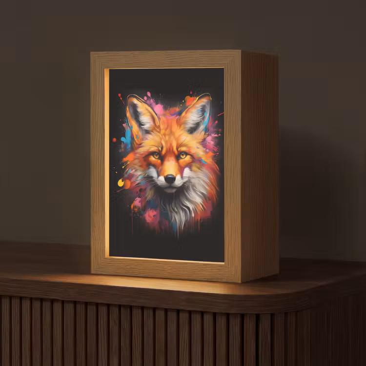 Graffiti - Vos - Zwart - Pop art Light Box met kabel (Tafellamp) klein -z3d_website