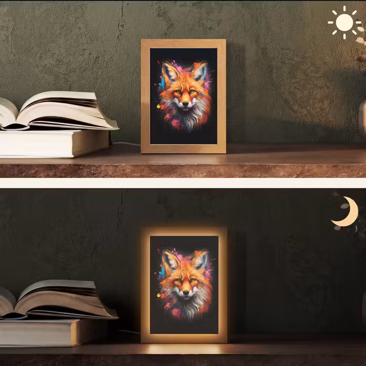 Graffiti - Vos - Zwart - Pop art Light Box met kabel (Tafellamp) klein -sfeer3