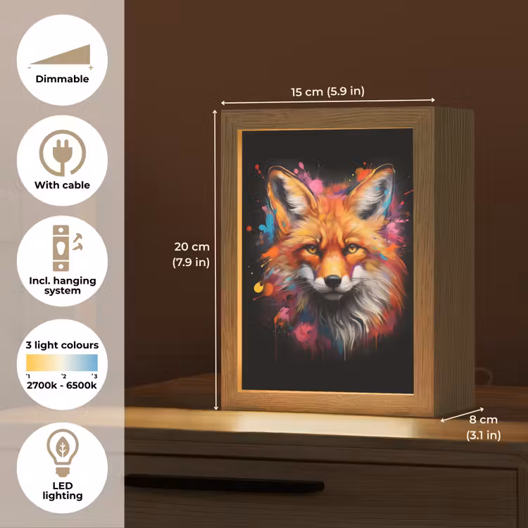 Graffiti - Vos - Zwart - Pop art Light Box met kabel (Tafellamp) klein -USP_EN