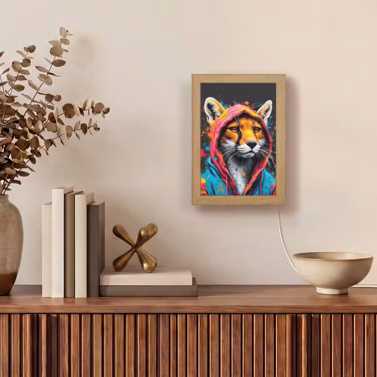 Graffiti - Vos - Jas - Pop art - Dieren Light Box met kabel (Tafellamp) klein -sfeer2
