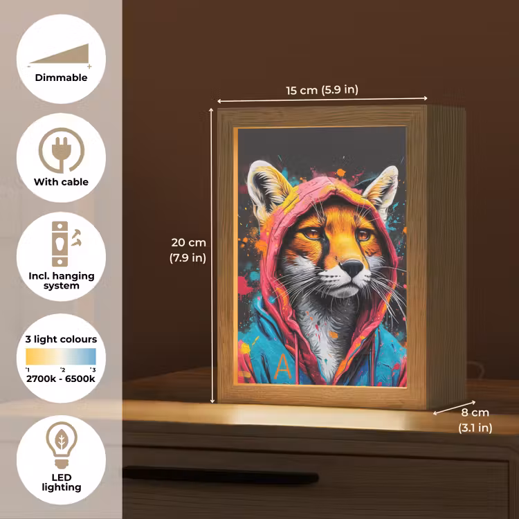 Graffiti - Vos - Jas - Pop art - Dieren Light Box met kabel (Tafellamp) klein -USP_EN