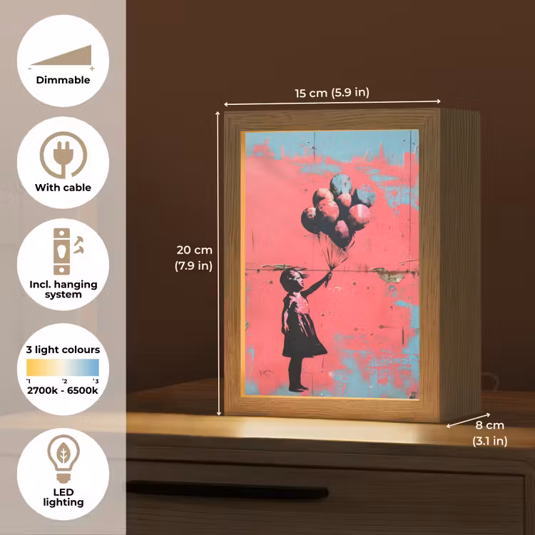 Graffiti - Meisje - Ballon - Roze - Blauw - Street art Light Box met kabel (Tafellamp) klein -USP_EN