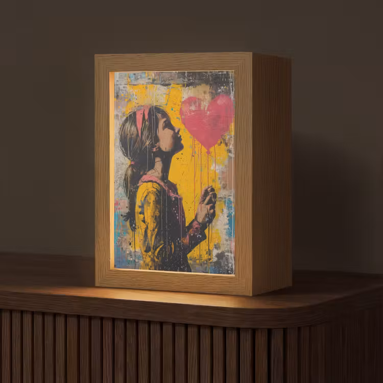 Graffiti - Meisje - Ballon - Street art Light Box met kabel (Tafellamp) klein -z3d_website