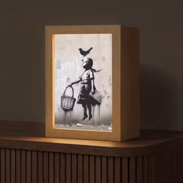 Graffiti - Meisje - Vogel - Street Art - Banksy Style Light Box met kabel (Tafellamp) klein -z3d_website
