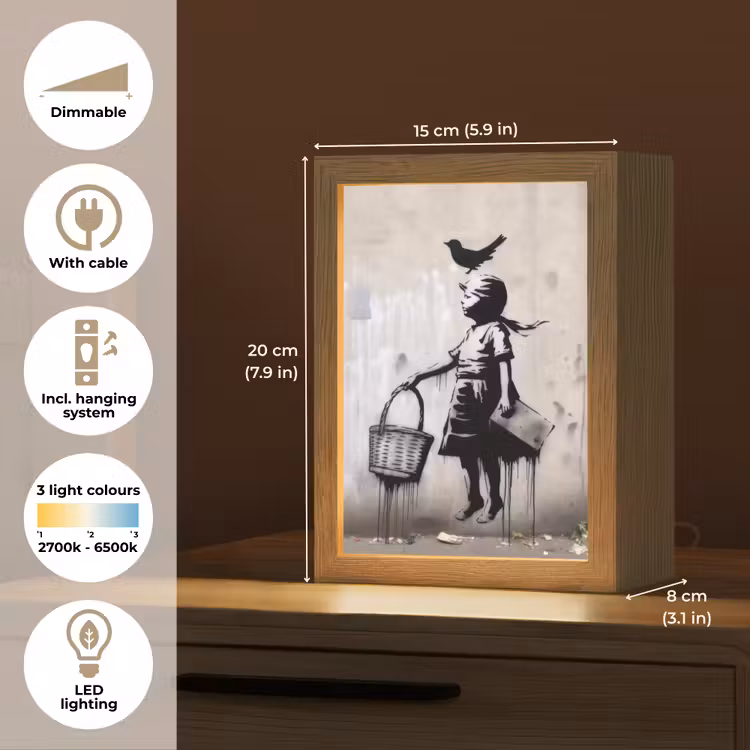 Graffiti - Meisje - Vogel - Street Art - Banksy Style Light Box met kabel (Tafellamp) klein -USP_EN