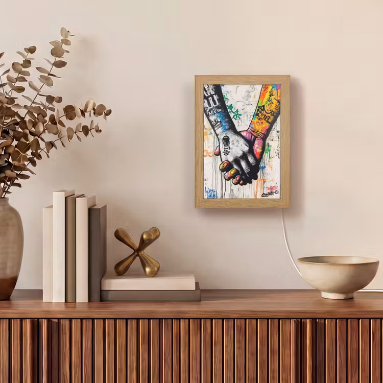 Graffiti - Handen - Vintage - Street art Light Box met kabel (Tafellamp) klein -sfeer2