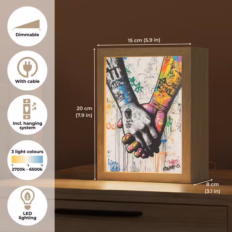 Graffiti - Handen - Vintage - Street art Light Box met kabel (Tafellamp) klein -USP_EN