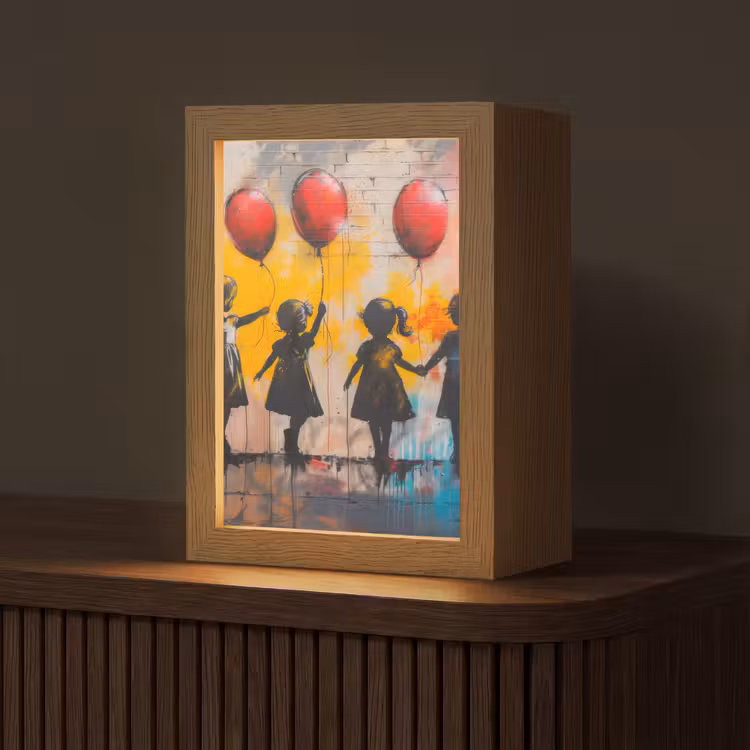 Graffiti - Kinderen - Street art - Ballon - Banksy Style Light Box met kabel (Tafellamp) klein -z3d_website