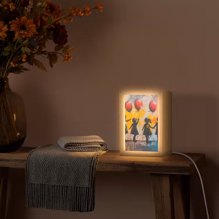 Graffiti - Kinderen - Street art - Ballon - Banksy Style Light Box met kabel (Tafellamp) klein -sfeer4