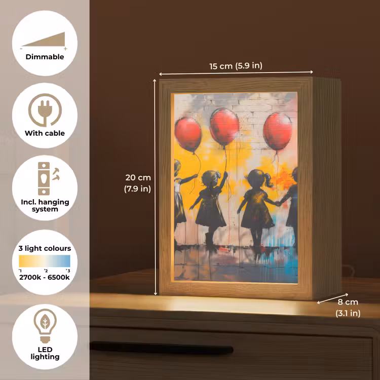 Graffiti - Kinderen - Street art - Ballon - Banksy Style Light Box met kabel (Tafellamp) klein -USP_EN