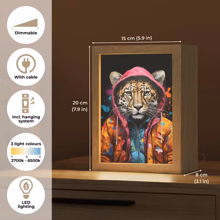 Graffiti - Luipaard - Zwart - Jas Light Box met kabel (Tafellamp) klein -USP_EN