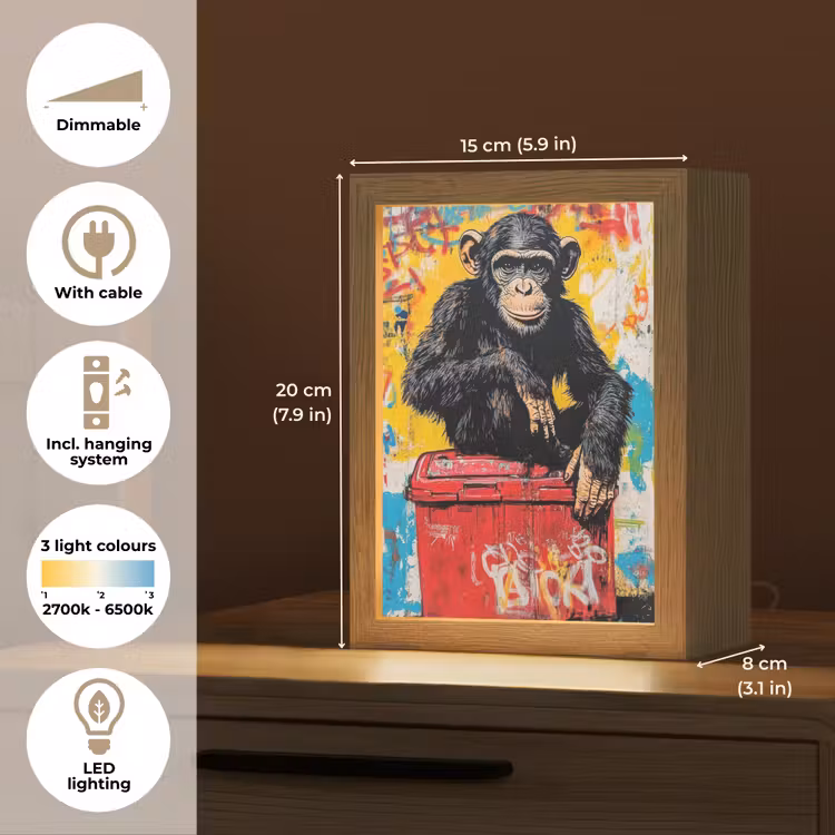 Graffiti - Aap - Street art - Dieren Light Box met kabel (Tafellamp) klein -USP_EN