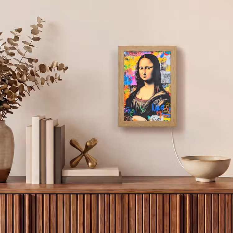 Graffiti - Neon - Mona Lisa - Kunst - Da Vinci Light Box met kabel (Tafellamp) klein -sfeer2