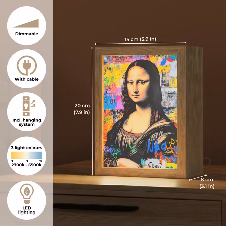 Graffiti - Neon - Mona Lisa - Kunst - Da Vinci Light Box met kabel (Tafellamp) klein -USP_EN