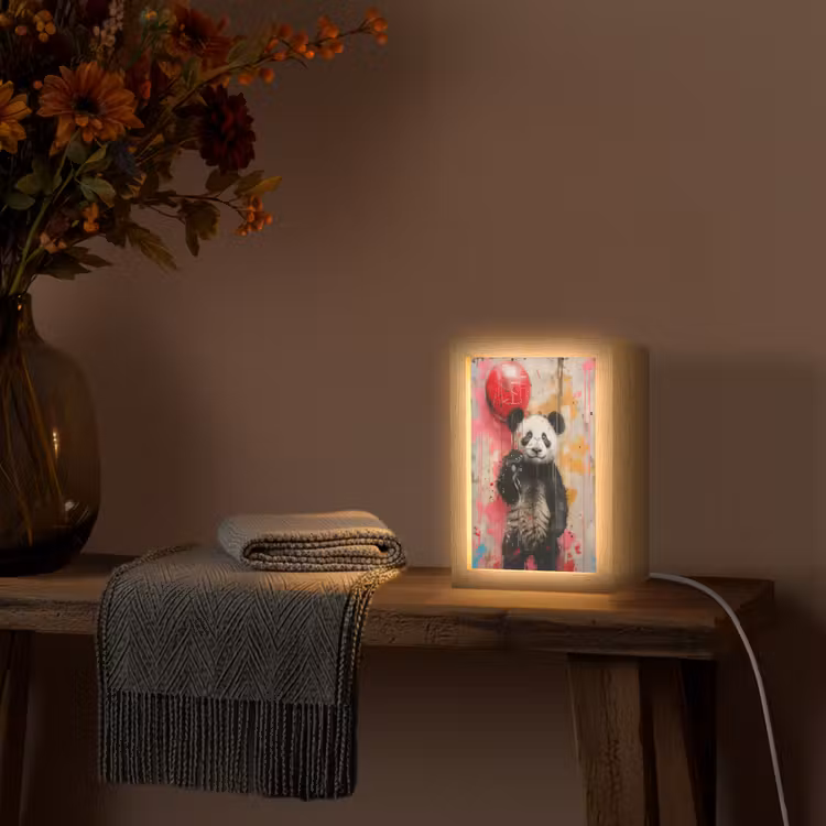 Graffiti - Panda - Ballon - Street art - Dier Light Box met kabel (Tafellamp) klein -sfeer4