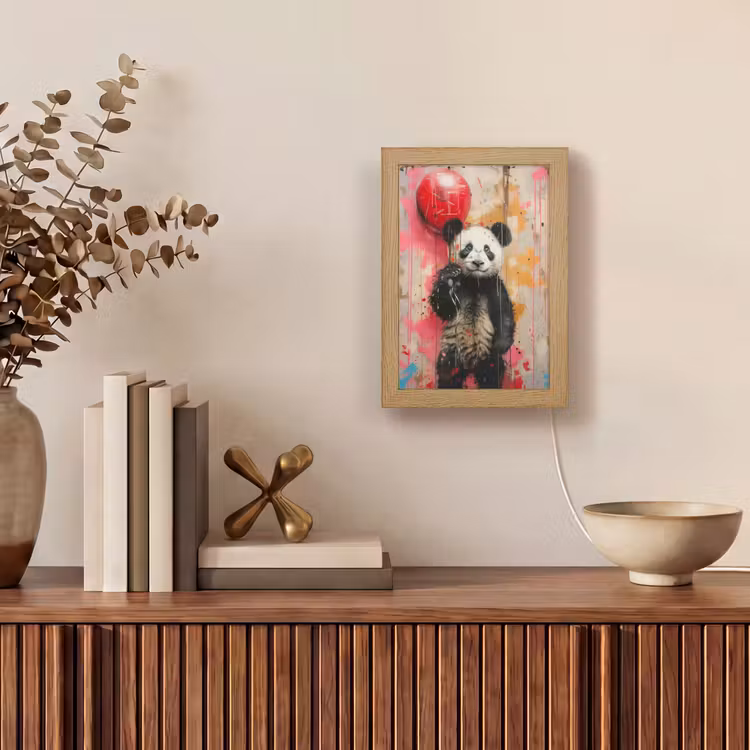 Graffiti - Panda - Ballon - Street art - Dier Light Box met kabel (Tafellamp) klein -sfeer2