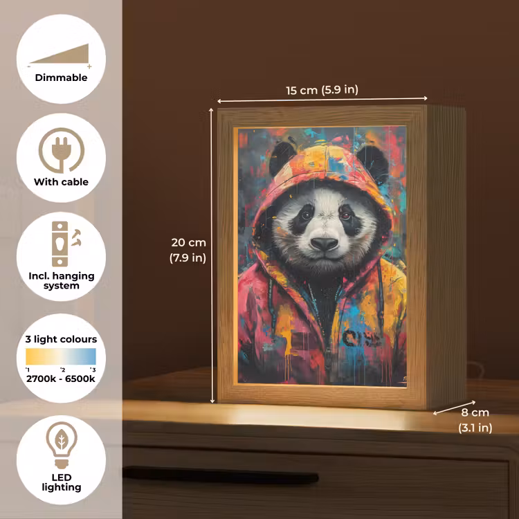 Graffiti - Panda - Jas - Kleurrijk - Street art Light Box met kabel (Tafellamp) klein -USP_EN