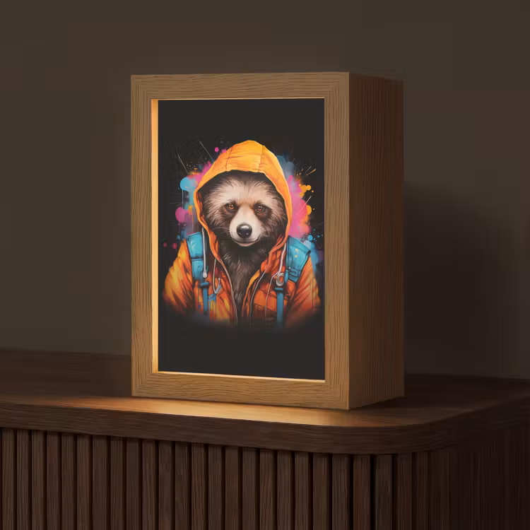 Graffiti - Wasbeer - Jas - Zwart Light Box met kabel (Tafellamp) klein -z3d_website
