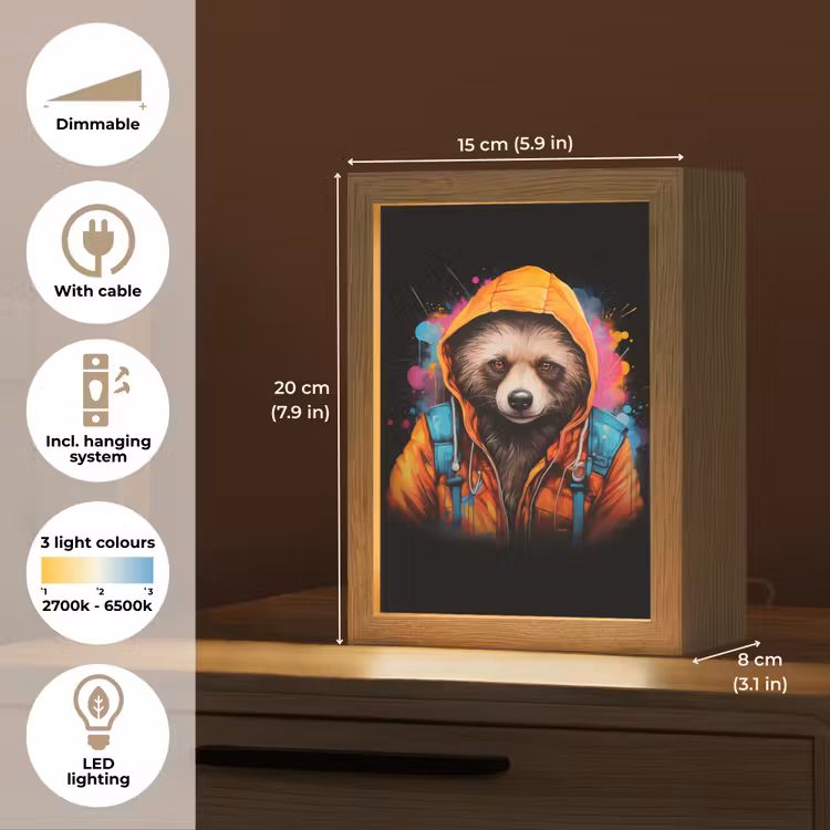 Graffiti - Wasbeer - Jas - Zwart Light Box met kabel (Tafellamp) klein -USP_EN
