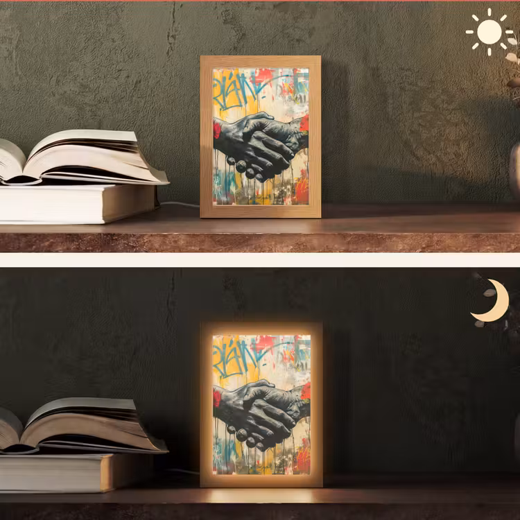 Graffiti - Rozen - Handen - Street art Light Box met kabel (Tafellamp) klein -sfeer3
