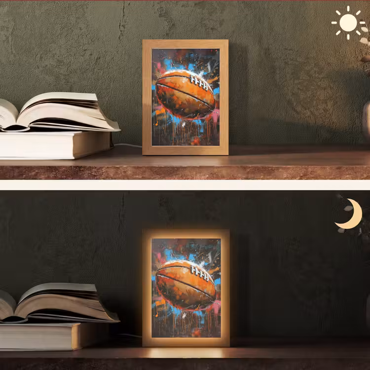Graffiti - Rugby - Kleurrijk - Rugbybal Light Box met kabel (Tafellamp) klein -sfeer3
