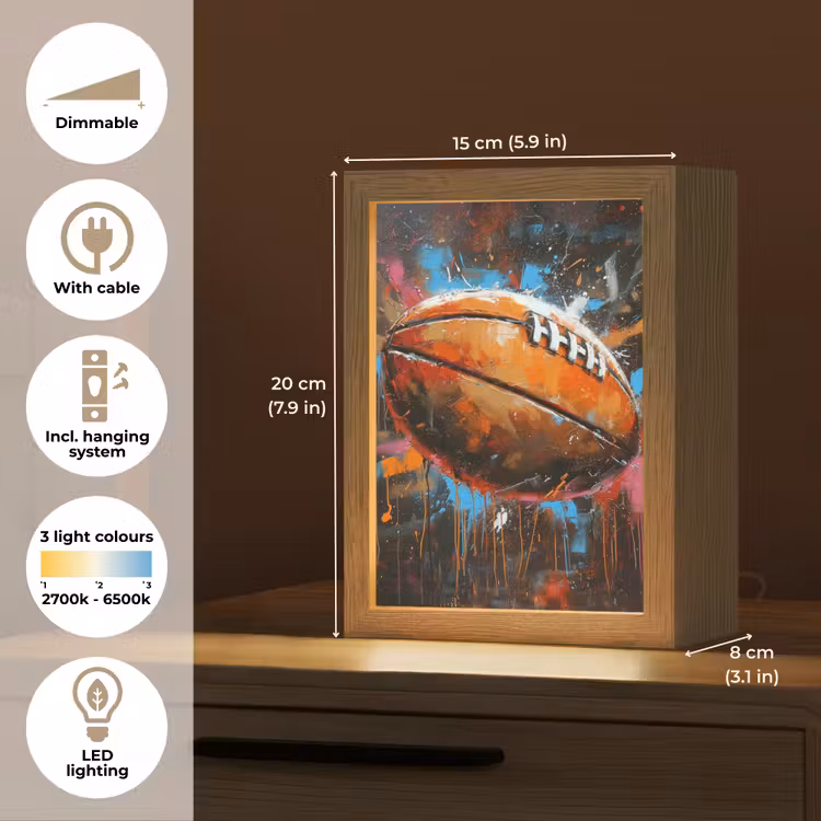 Graffiti - Rugby - Kleurrijk - Rugbybal Light Box met kabel (Tafellamp) klein -USP_EN