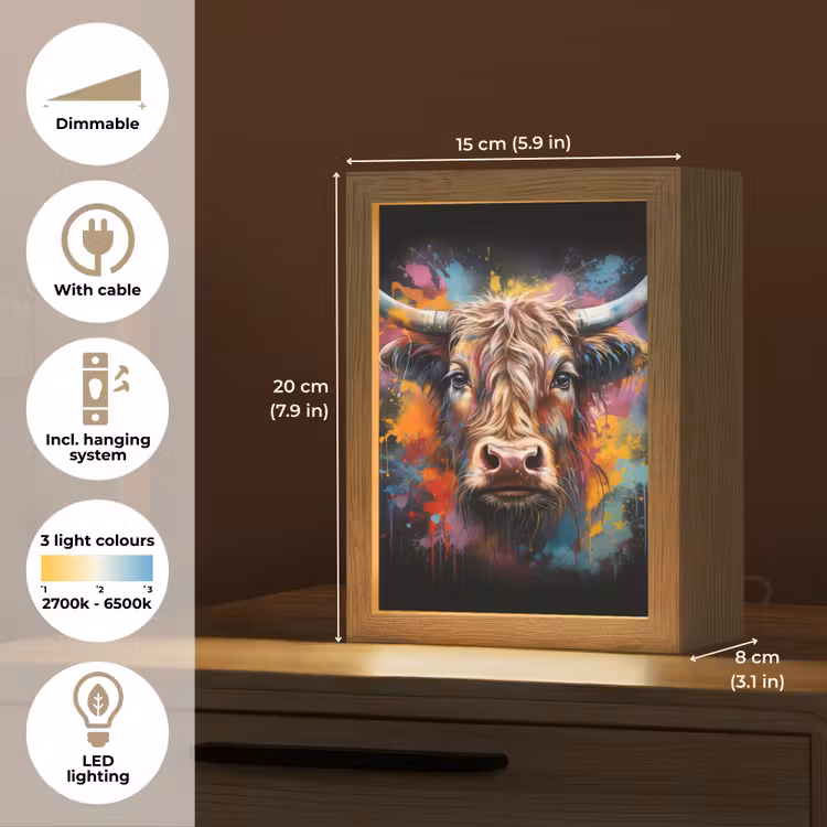 Graffiti - Schotse hooglander - Zwart - Koe Light Box met kabel (Tafellamp) klein -USP_EN