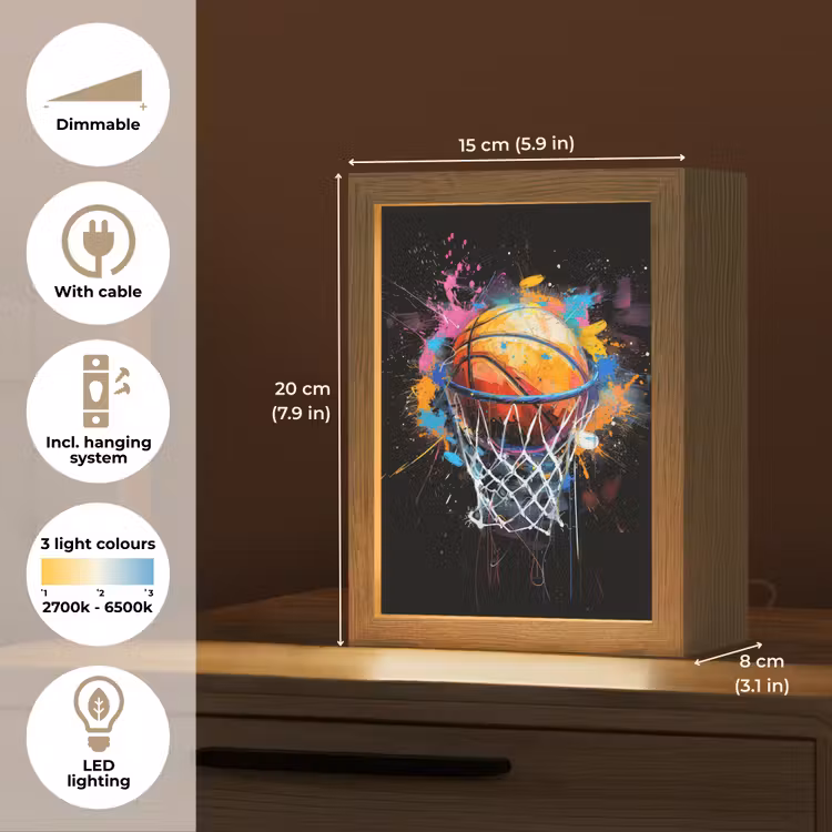 Graffiti - Sport - Basketbal - Basket Light Box met kabel (Tafellamp) klein -USP_EN