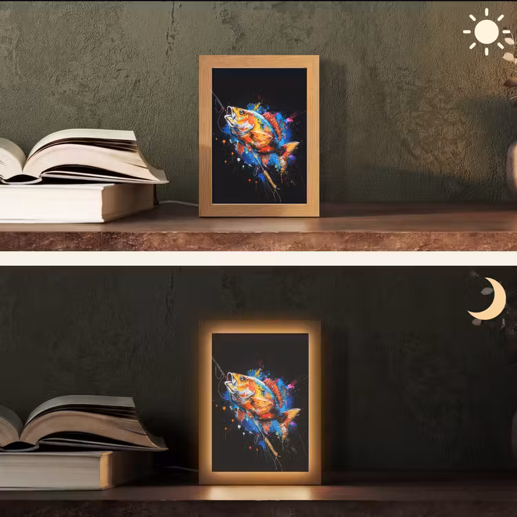 Graffiti - Sport - Vissen - Vis - Hengel Light Box met kabel (Tafellamp) klein -sfeer3