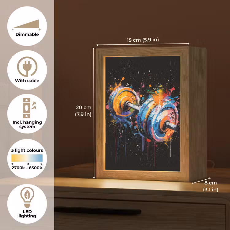 Graffiti - Sport - Fitness - Dumbbell - Gym Light Box met kabel (Tafellamp) klein -USP_EN