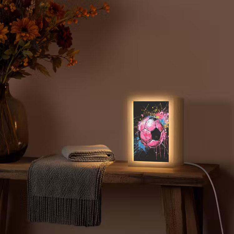 Graffiti - Sport - Voetbal - Bal - Roze Light Box met kabel (Tafellamp) klein -sfeer4