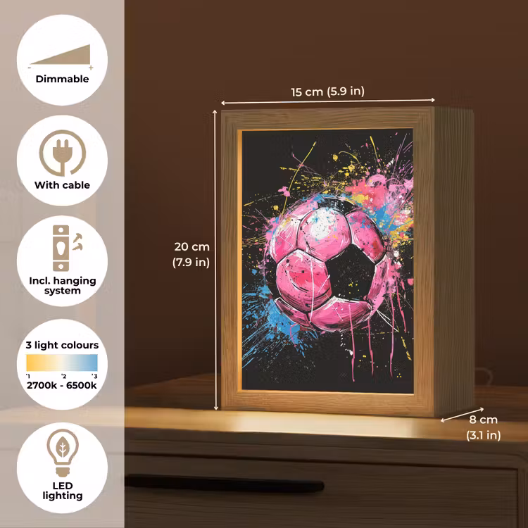 Graffiti - Sport - Voetbal - Bal - Roze Light Box met kabel (Tafellamp) klein -USP_EN