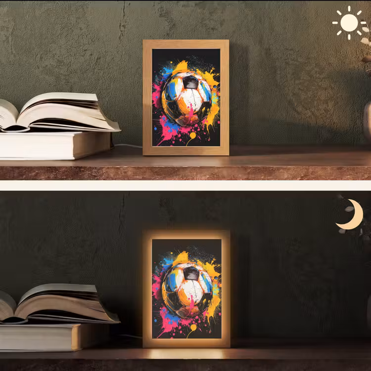 Graffiti - Sport - Voetbal - Verf - Bal Light Box met kabel (Tafellamp) klein -sfeer3
