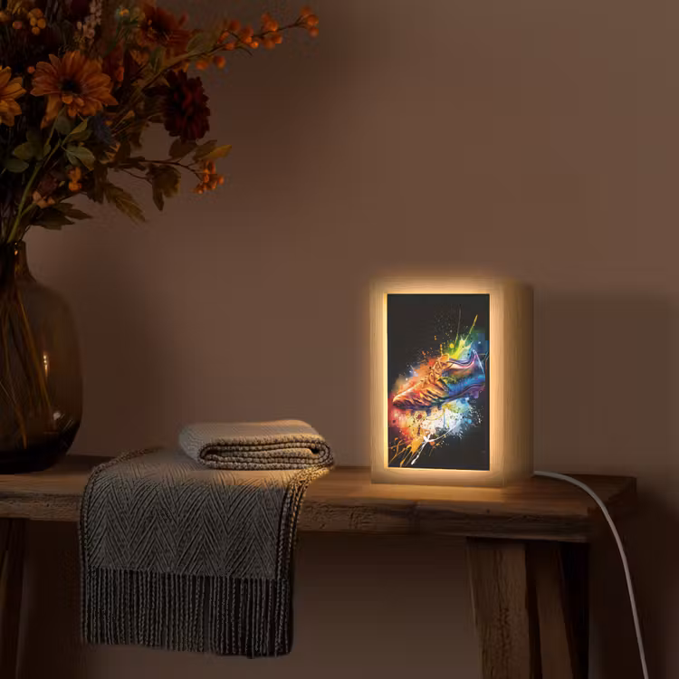 Graffiti - Sport - Voetbal - Schoen - Verf Light Box met kabel (Tafellamp) klein -sfeer4