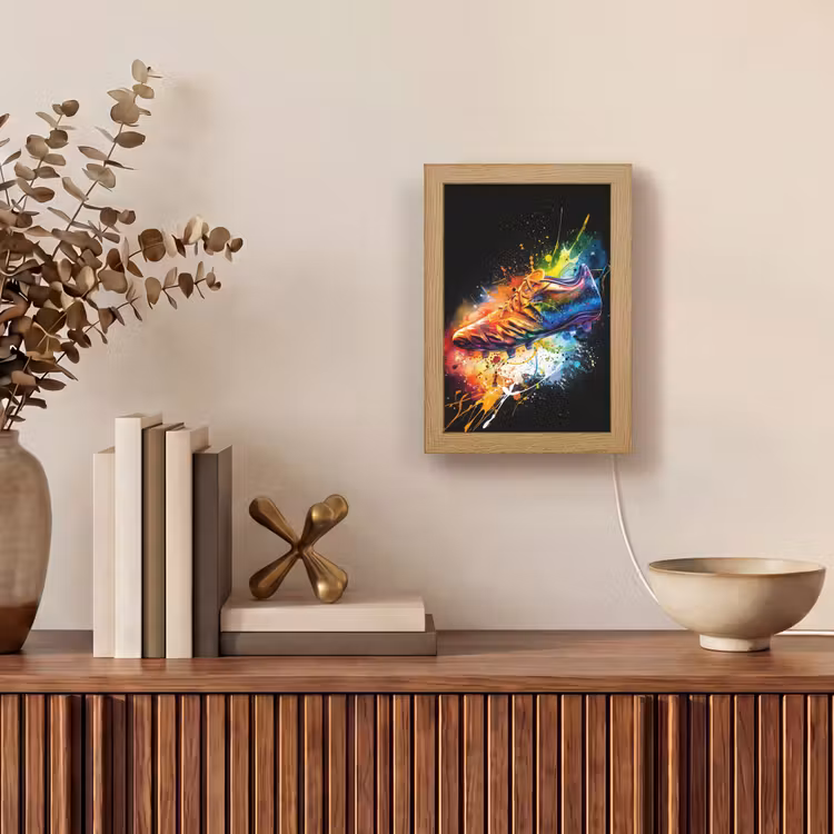 Graffiti - Sport - Voetbal - Schoen - Verf Light Box met kabel (Tafellamp) klein -sfeer2