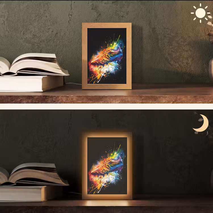 Graffiti - Sport - Voetbal - Schoen - Verf Light Box met kabel (Tafellamp) klein -sfeer3