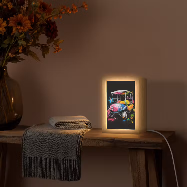 Graffiti - Sport - Golf - Golfkar Light Box met kabel (Tafellamp) klein -sfeer4