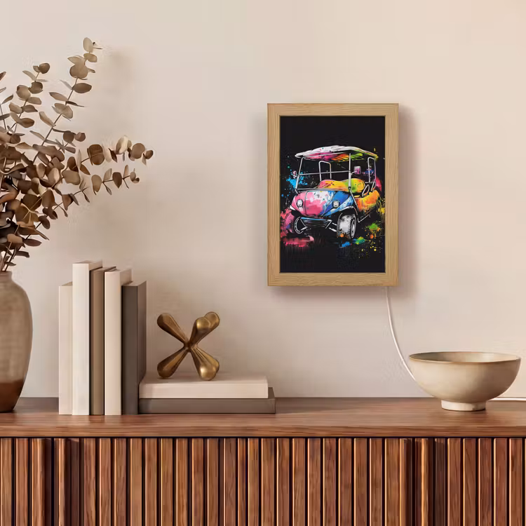 Graffiti - Sport - Golf - Golfkar Light Box met kabel (Tafellamp) klein -sfeer2