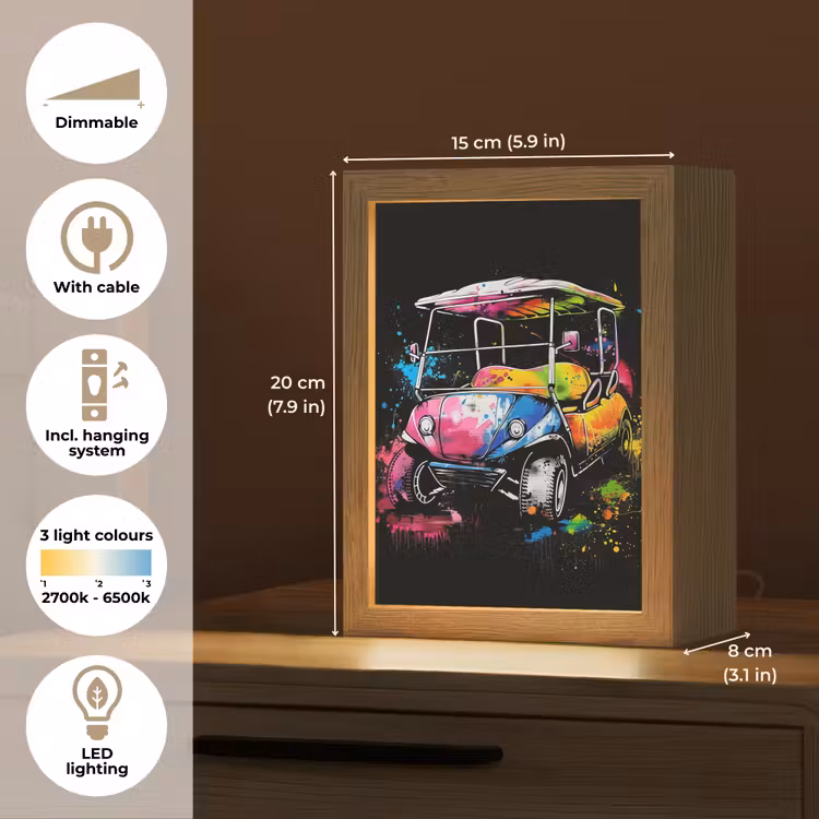Graffiti - Sport - Golf - Golfkar Light Box met kabel (Tafellamp) klein -USP_EN