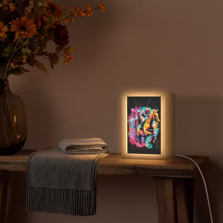 Graffiti - Sport - Paard rensport - Paardrijden Light Box met kabel (Tafellamp) klein -sfeer4