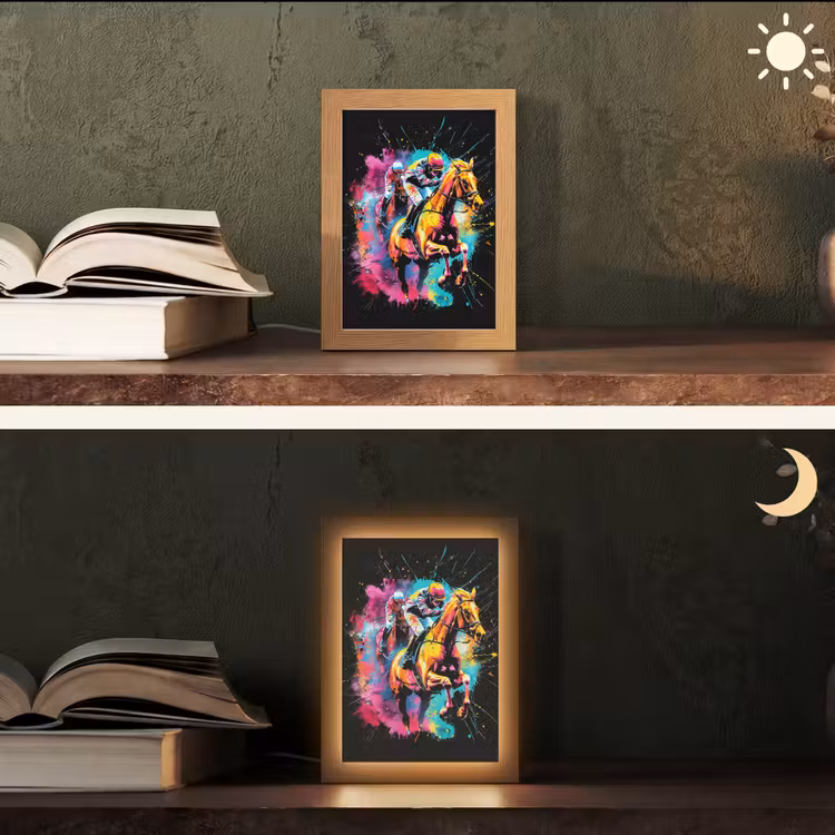 Graffiti - Sport - Paard rensport - Paardrijden Light Box met kabel (Tafellamp) klein -sfeer3