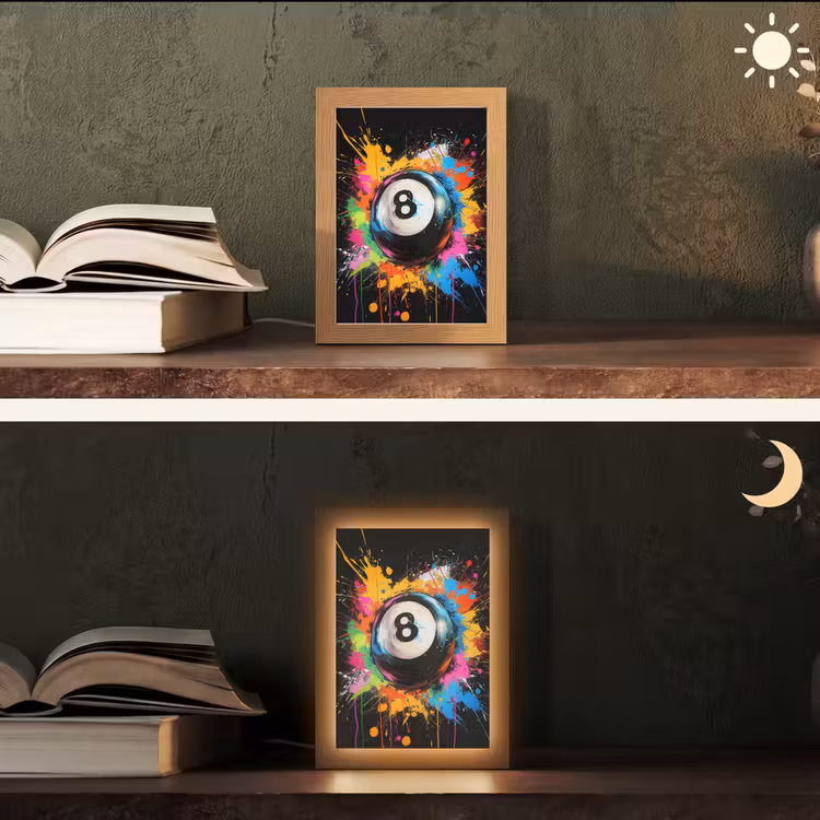 Graffiti - Sport - Pool bal - Biljart Light Box met kabel (Tafellamp) klein -sfeer3