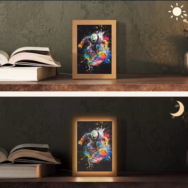 Graffiti - Sport - Snowboarden - Wintersport Light Box met kabel (Tafellamp) klein -sfeer3