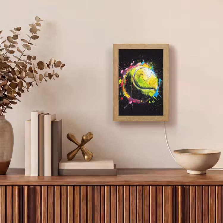 Graffiti - Sport - Tennis - Padel - Bal Light Box met kabel (Tafellamp) klein -sfeer2
