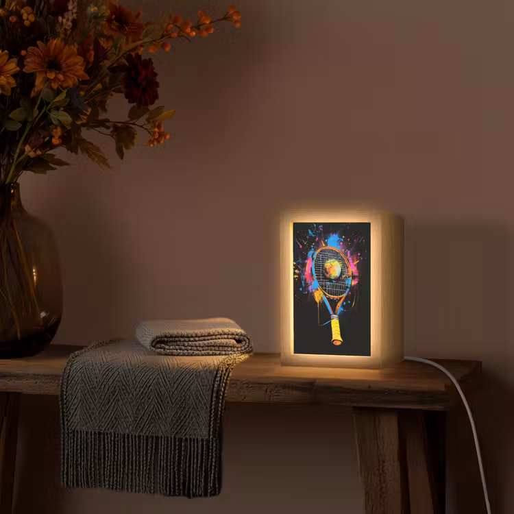 Graffiti - Sport - Tennis - Raket - Bal Light Box met kabel (Tafellamp) klein -sfeer4