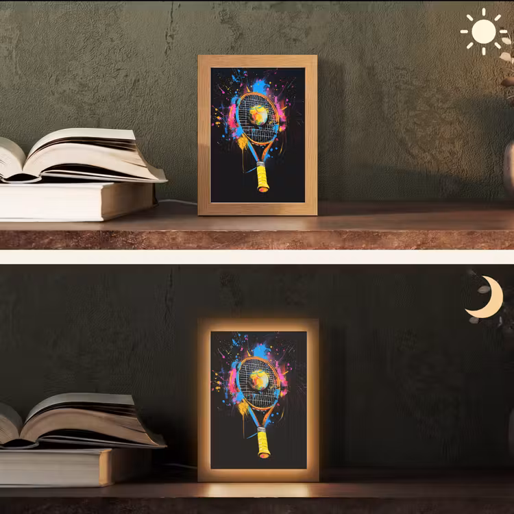 Graffiti - Sport - Tennis - Raket - Bal Light Box met kabel (Tafellamp) klein -sfeer3