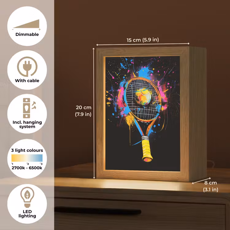 Graffiti - Sport - Tennis - Raket - Bal Light Box met kabel (Tafellamp) klein -USP_EN