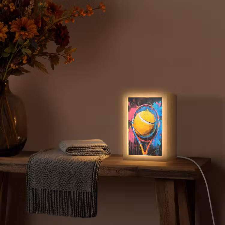 Graffiti - Tennis - Sport - Racket Light Box met kabel (Tafellamp) klein -sfeer4